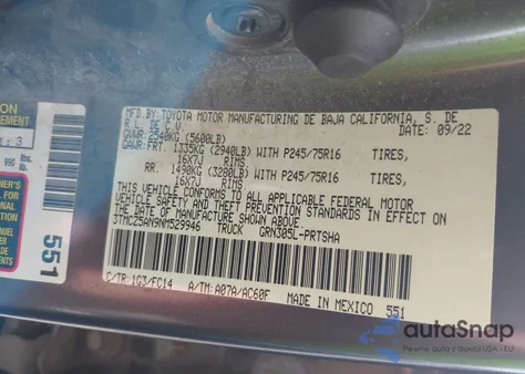 2022 Toyota Tacoma Sr5 V6 from USA, damaged, VIN 3TMCZ5AN9NM529946